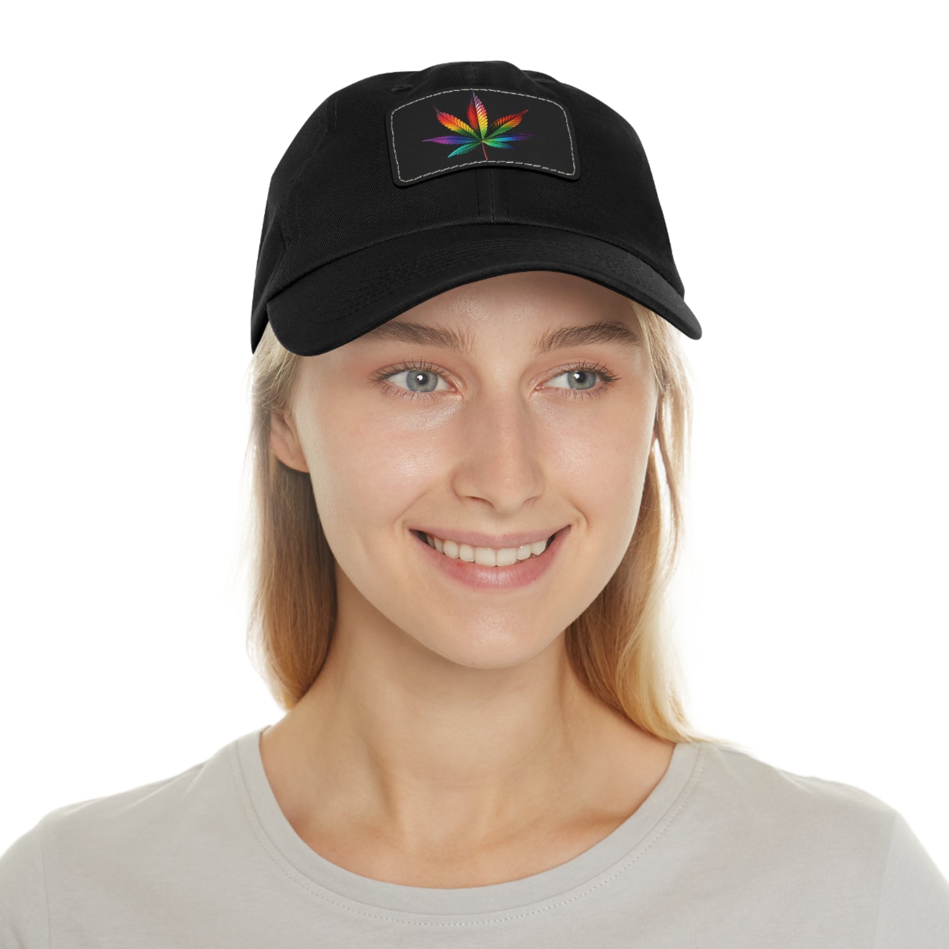 Colorful Leaf Dad Hat with Leather Patch, Trendy Cap for Dads, Casual Outdoor Hat, Birthday Gift for Him, Adjustable Summer Hat