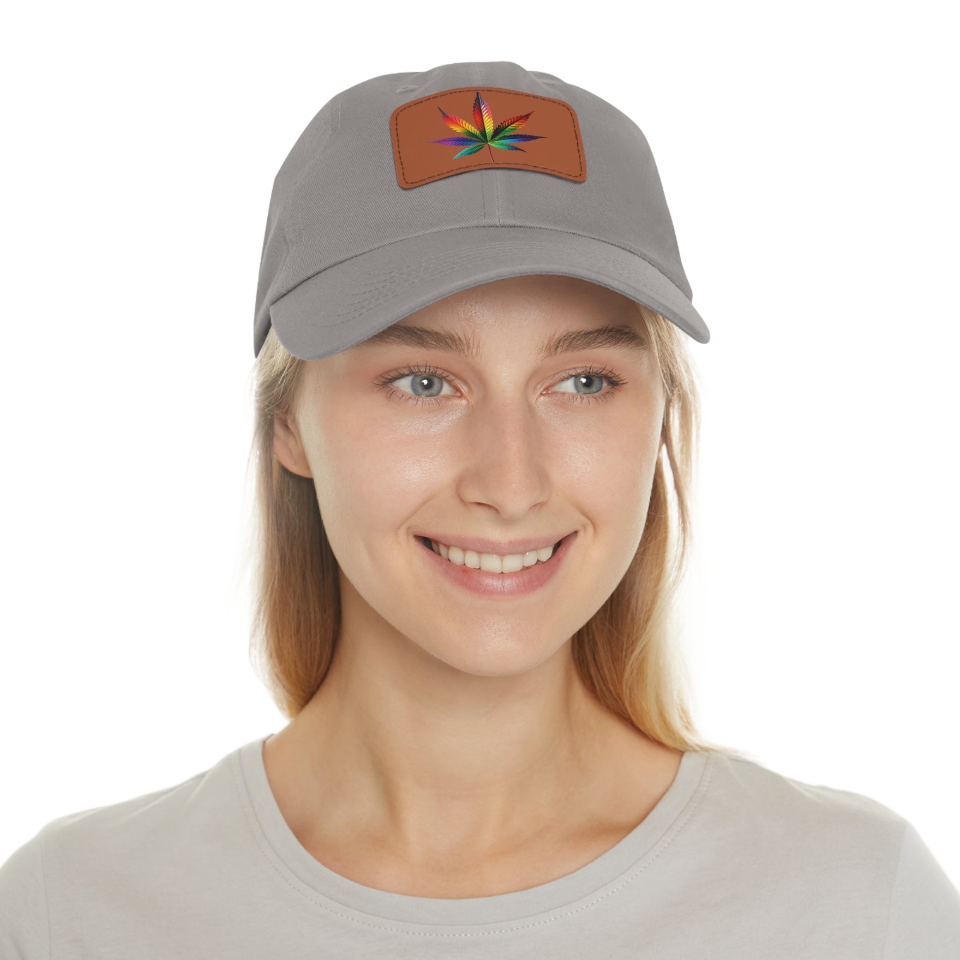 Colorful Leaf Dad Hat with Leather Patch, Trendy Cap for Dads, Casual Outdoor Hat, Birthday Gift for Him, Adjustable Summer Hat