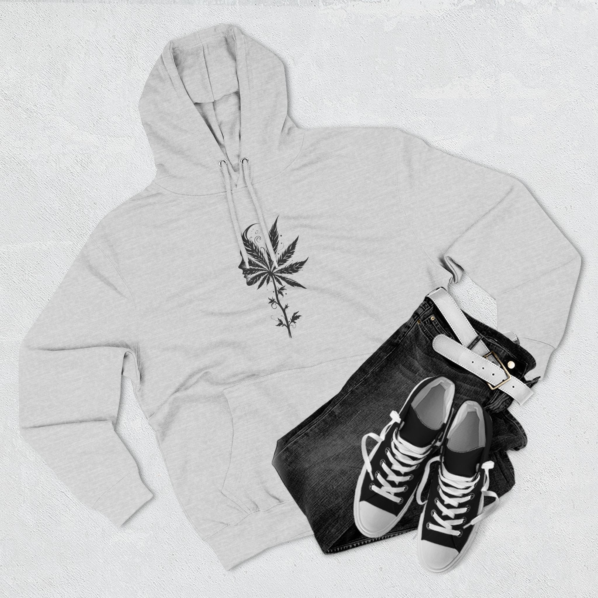 Chic Weed Leaf Fleece Hoodie, Cozy Urban Hoodie, Casual Sweatshirt, Perfect for Gatherings, Nature Lovers Gift, Fall Fashion