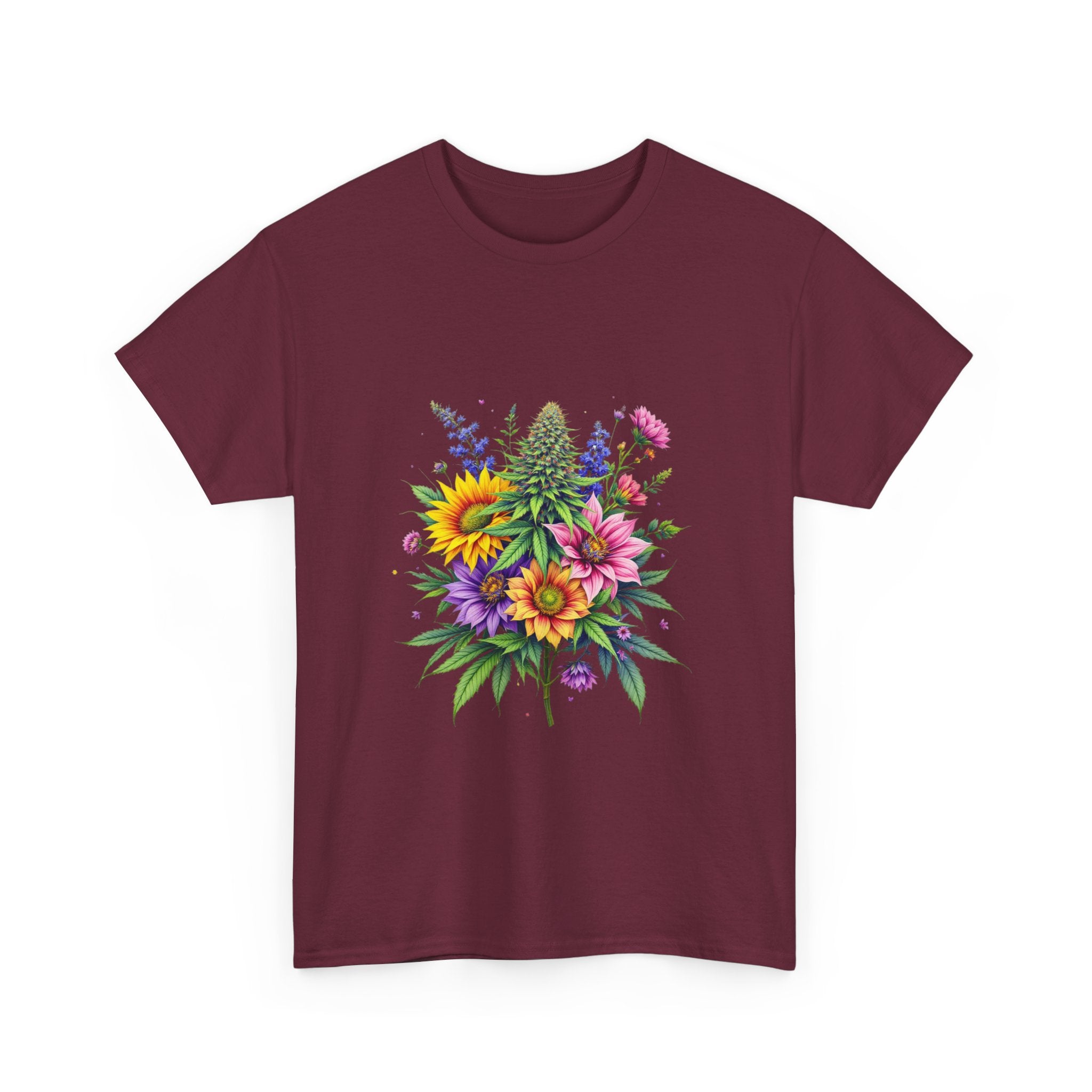 Floral Unisex Heavy Cotton Tee, Gift for Her, Casual Wear, Summer Fashion, Vibrant Design, Nature Lover