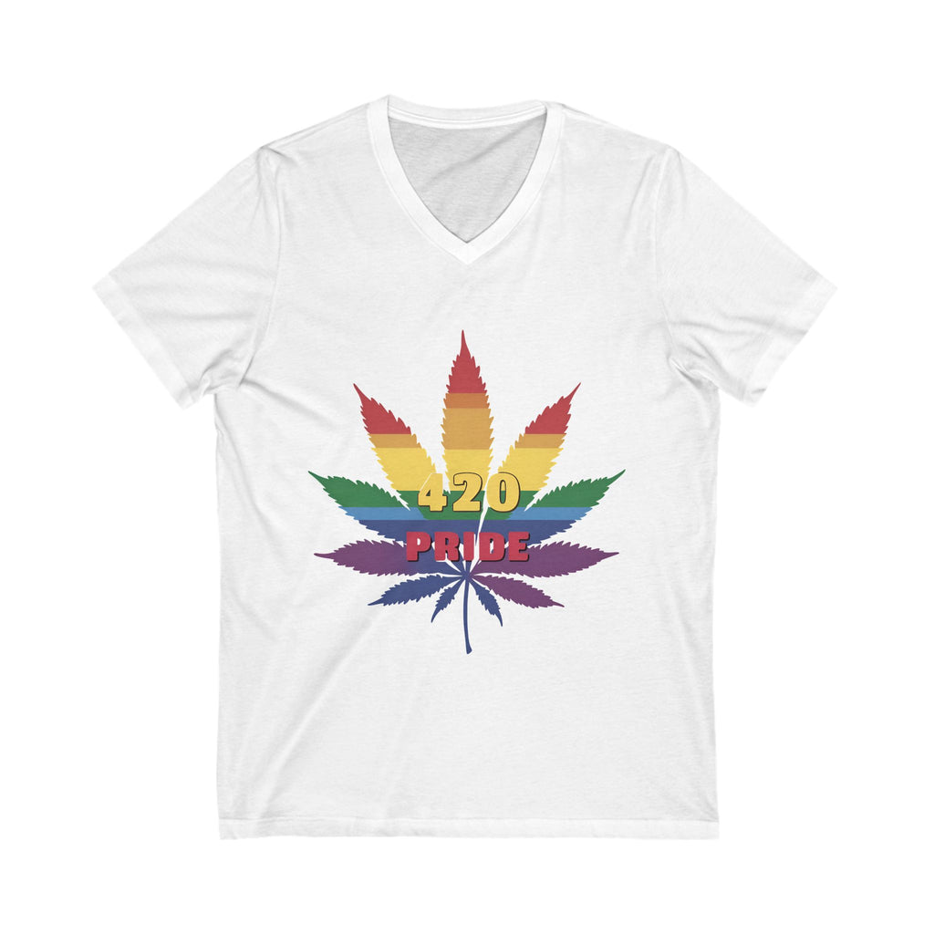 Rainbow Pride Cannabis V-Neck Tee, LGBTQ+ Clothing, 420 Pride Shirt, Unisex LGBTQ Apparel, Gay Pride Month Tee