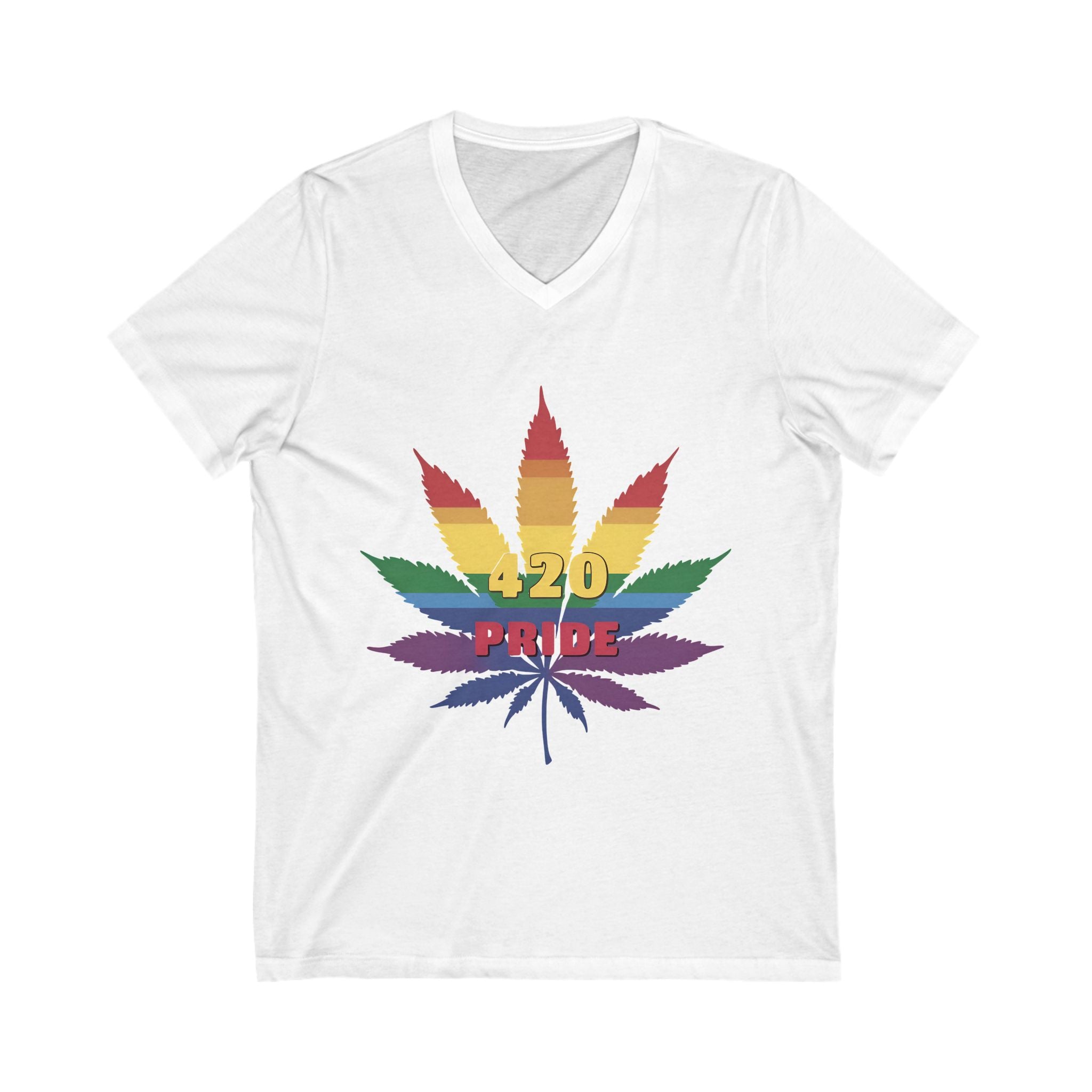Rainbow Pride Cannabis V-Neck Tee, LGBTQ+ Clothing, 420 Pride Shirt, Unisex LGBTQ Apparel, Gay Pride Month Tee