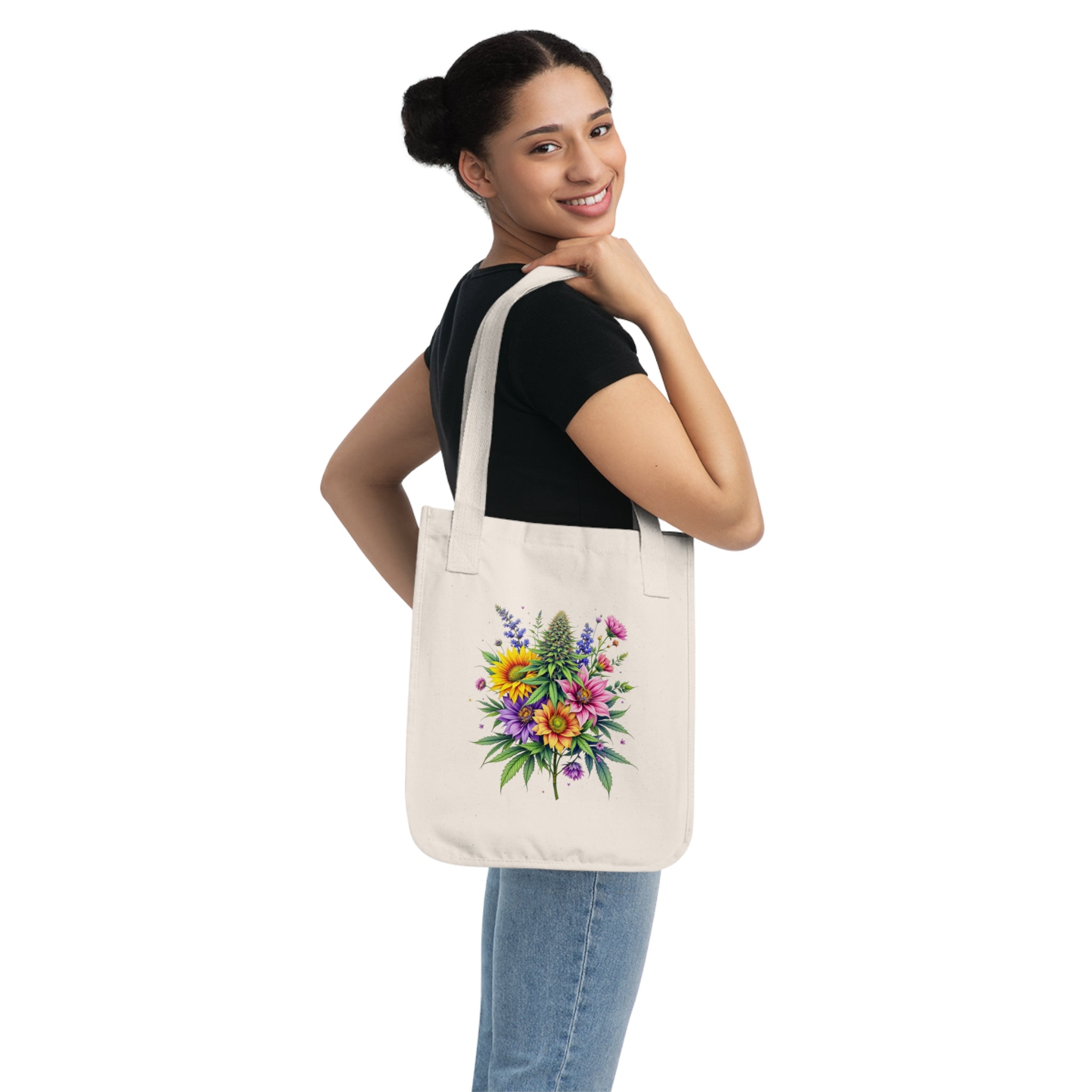Floral Organic Canvas Tote Bag, Eco-Friendly Shopping Bag, Flower Print Carryall, Sustainable Tote for Everyday Use, Gift for Nature Lovers