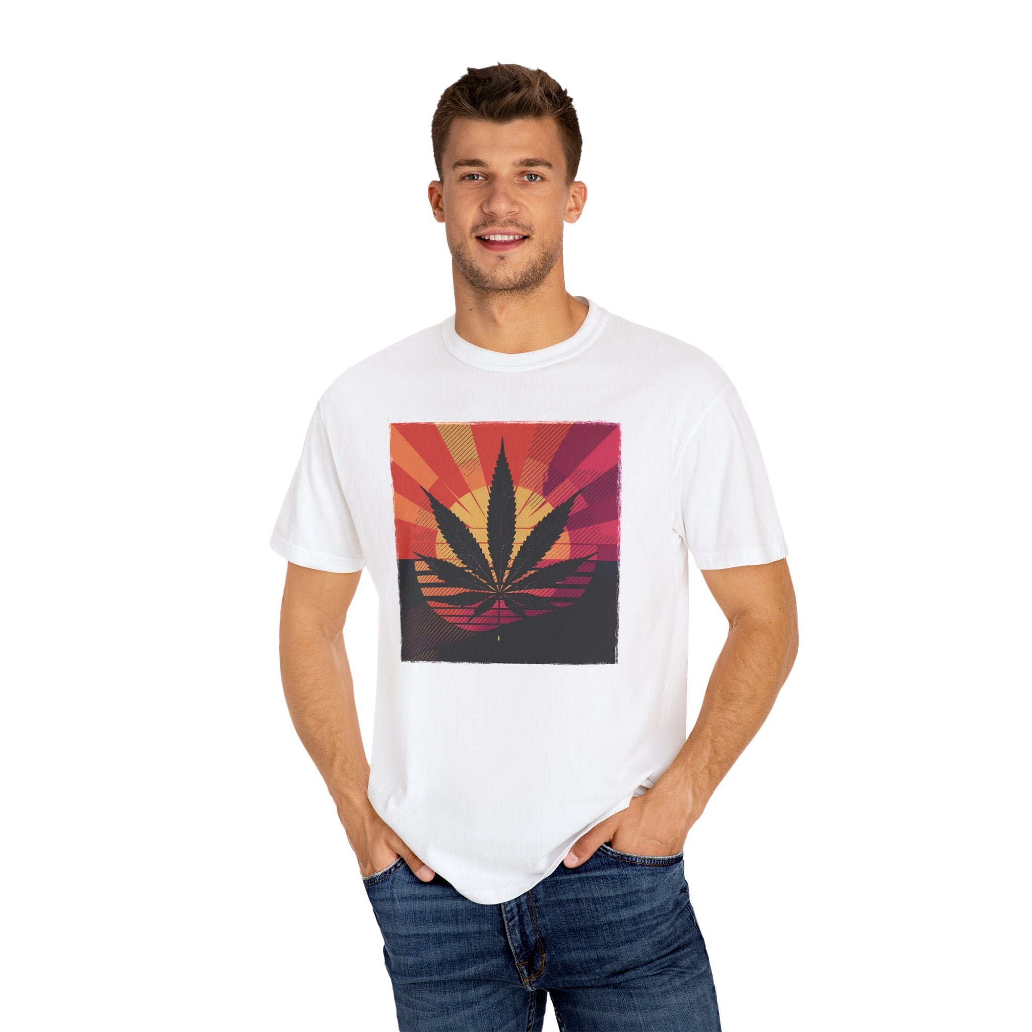 Sunset Cannabis Unisex T-Shirt, Cool Summer Tee, Gift for 420 Enthusiasts, Relaxed Fit, Casual Wear, Festival Outfit