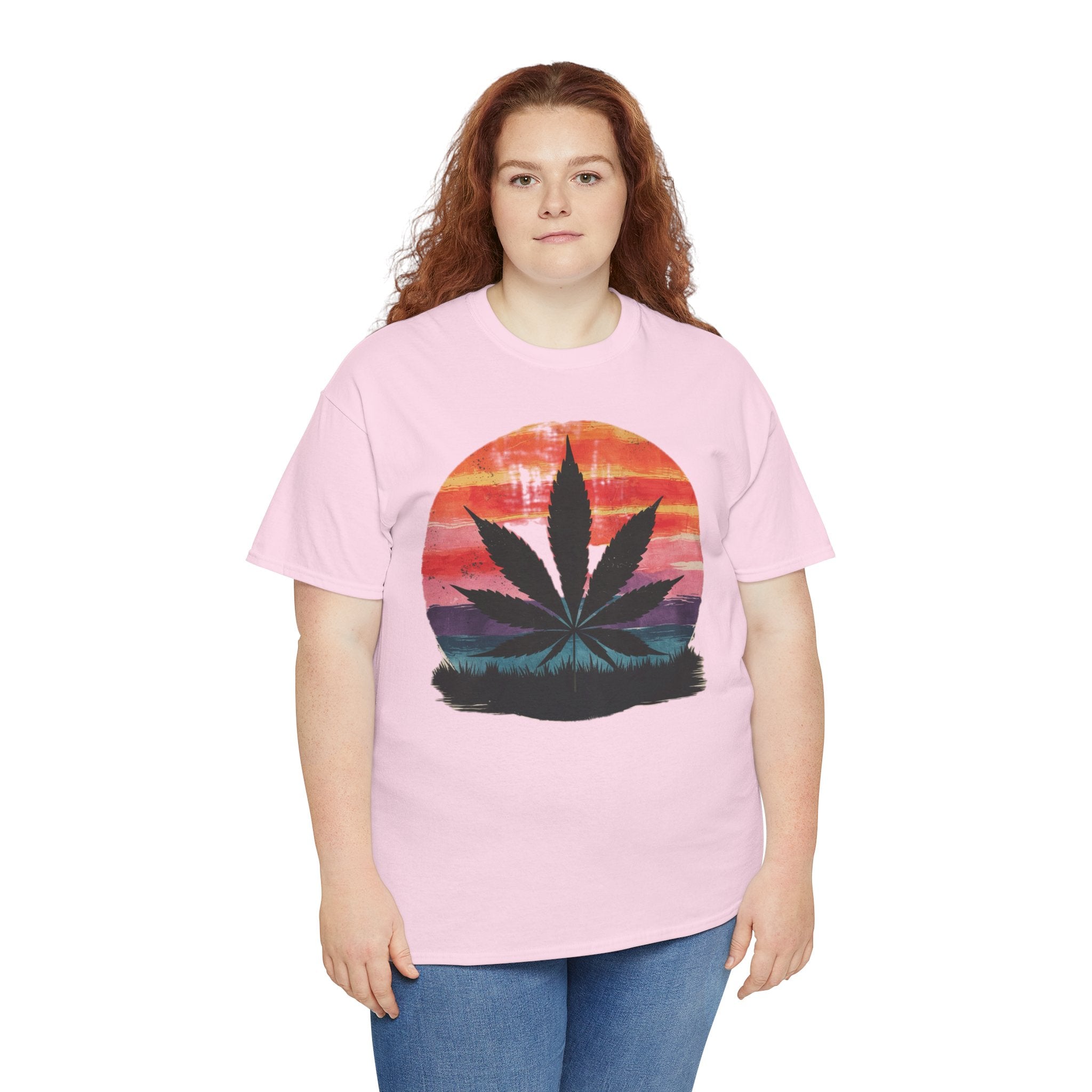 Vintage Sunset Cannabis Shirt, Unisex Heavy Cotton Tee for Festivals, Summer Vibes, Relaxation Wear