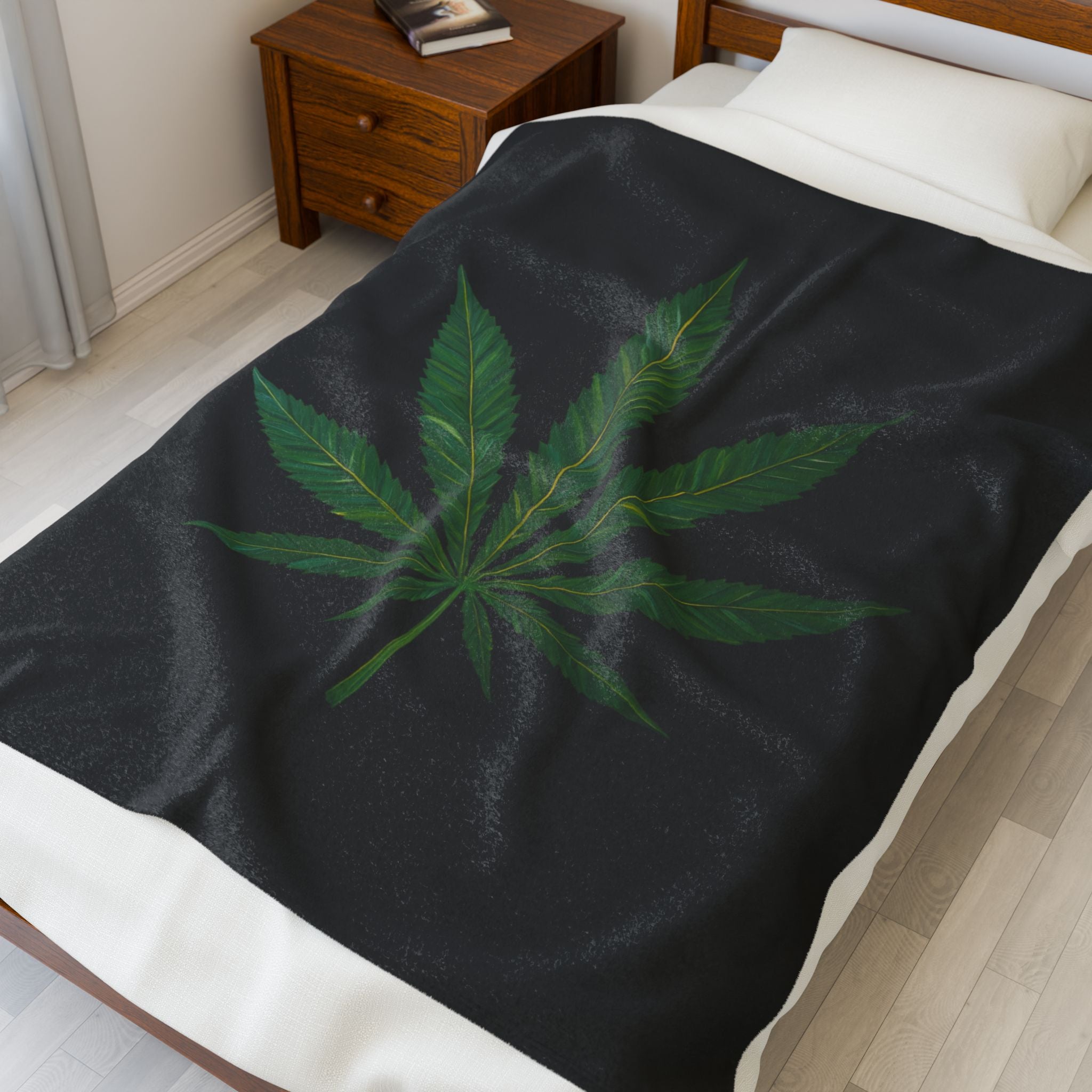 Cozy Velveteen Plush Blanket - Cannabis Leaf Design, Great for Home Decor, Gift for Her, Warm Throw, Chill Vibes