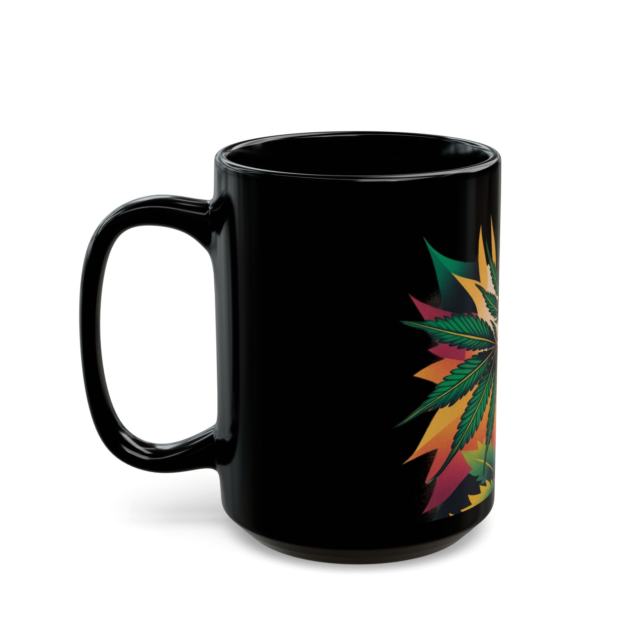 Vibrant Cannabis-Inspired Mug, 11oz or 15oz Black Ceramic Coffee Cup, Perfect for Stoners, Gift for 420 Celebrations, Greenery Vibe