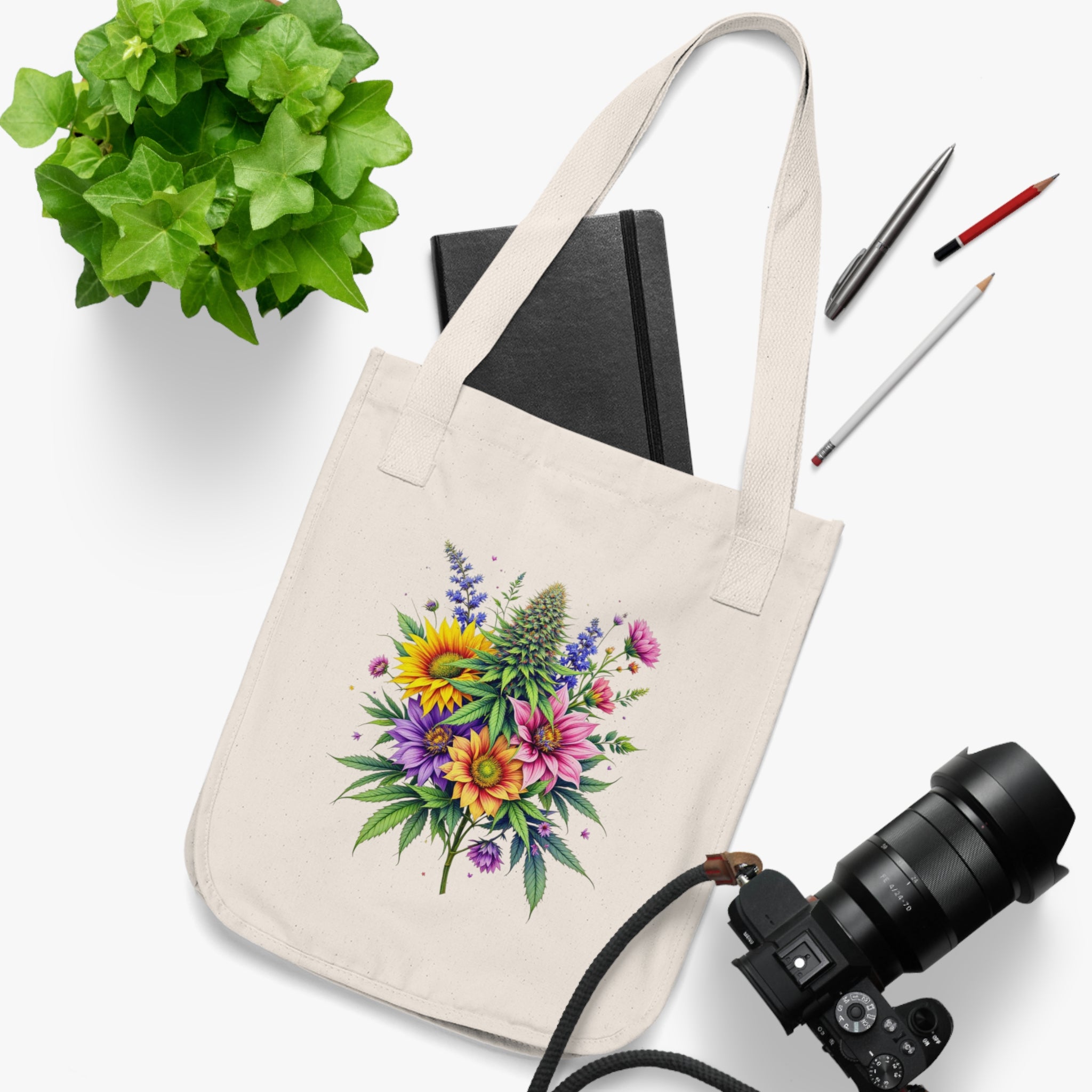Floral Organic Canvas Tote Bag, Eco-Friendly Shopping Bag, Flower Print Carryall, Sustainable Tote for Everyday Use, Gift for Nature Lovers