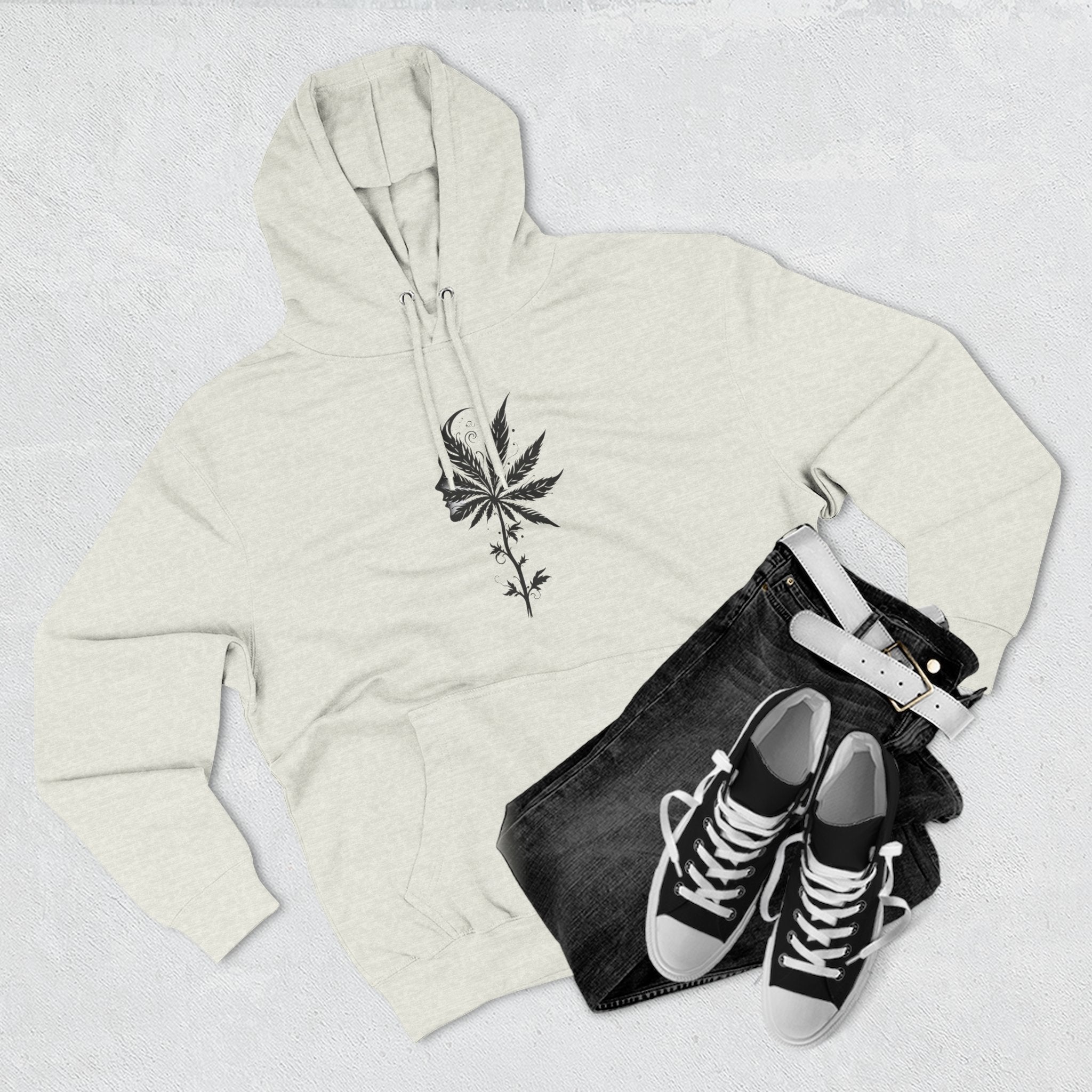 Chic Weed Leaf Fleece Hoodie, Cozy Urban Hoodie, Casual Sweatshirt, Perfect for Gatherings, Nature Lovers Gift, Fall Fashion