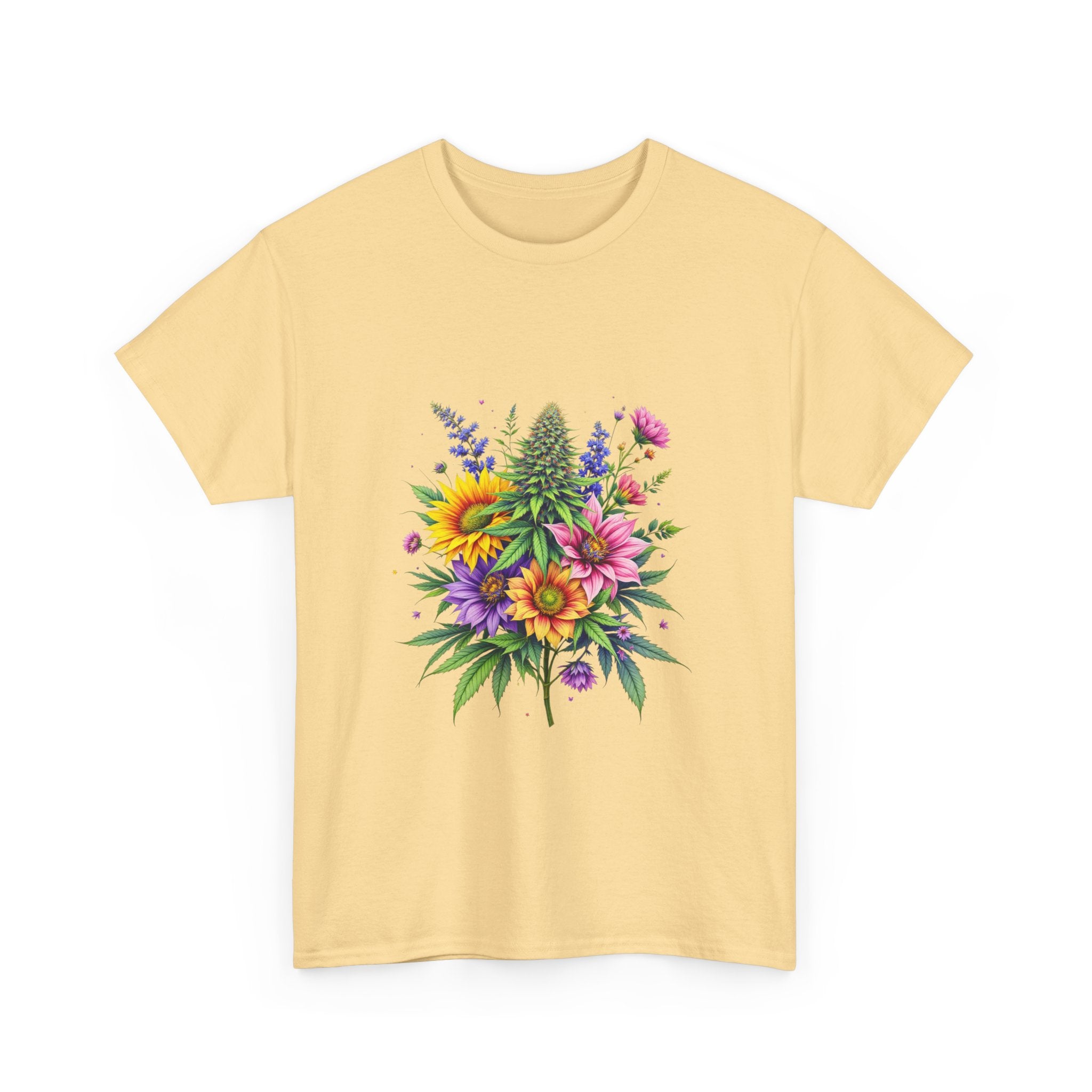 Floral Unisex Heavy Cotton Tee, Gift for Her, Casual Wear, Summer Fashion, Vibrant Design, Nature Lover