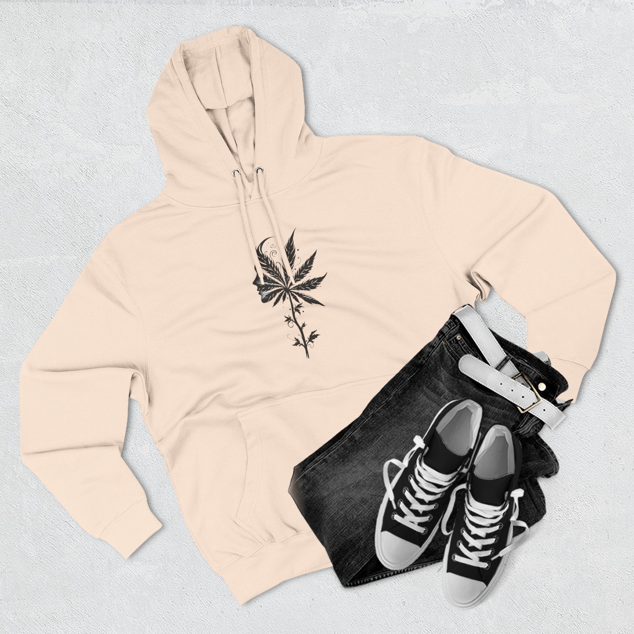 Chic Weed Leaf Fleece Hoodie, Cozy Urban Hoodie, Casual Sweatshirt, Perfect for Gatherings, Nature Lovers Gift, Fall Fashion