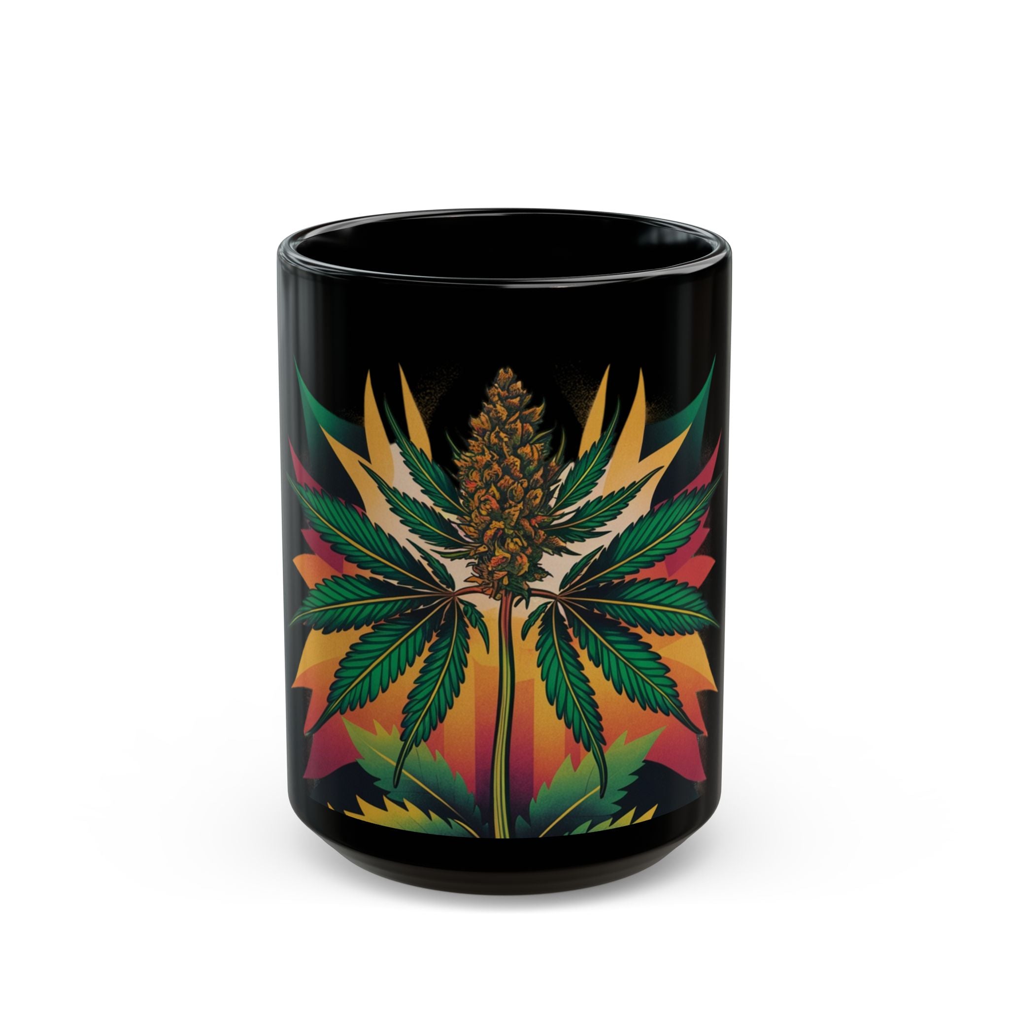 Vibrant Cannabis-Inspired Mug, 11oz or 15oz Black Ceramic Coffee Cup, Perfect for Stoners, Gift for 420 Celebrations, Greenery Vibe