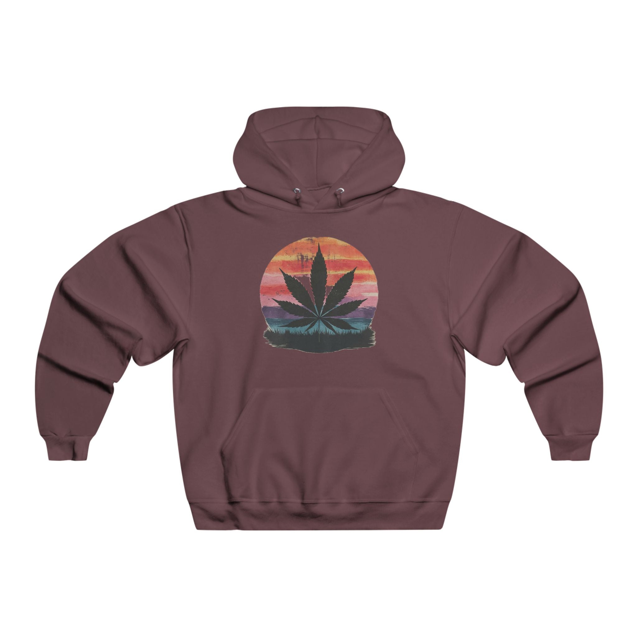 Men's Hooded Sweatshirt with Sunset Cannabis Design, Cozy Hoodie, Unisex Streetwear, Gift for 420 Celebrations, Chill Vibes