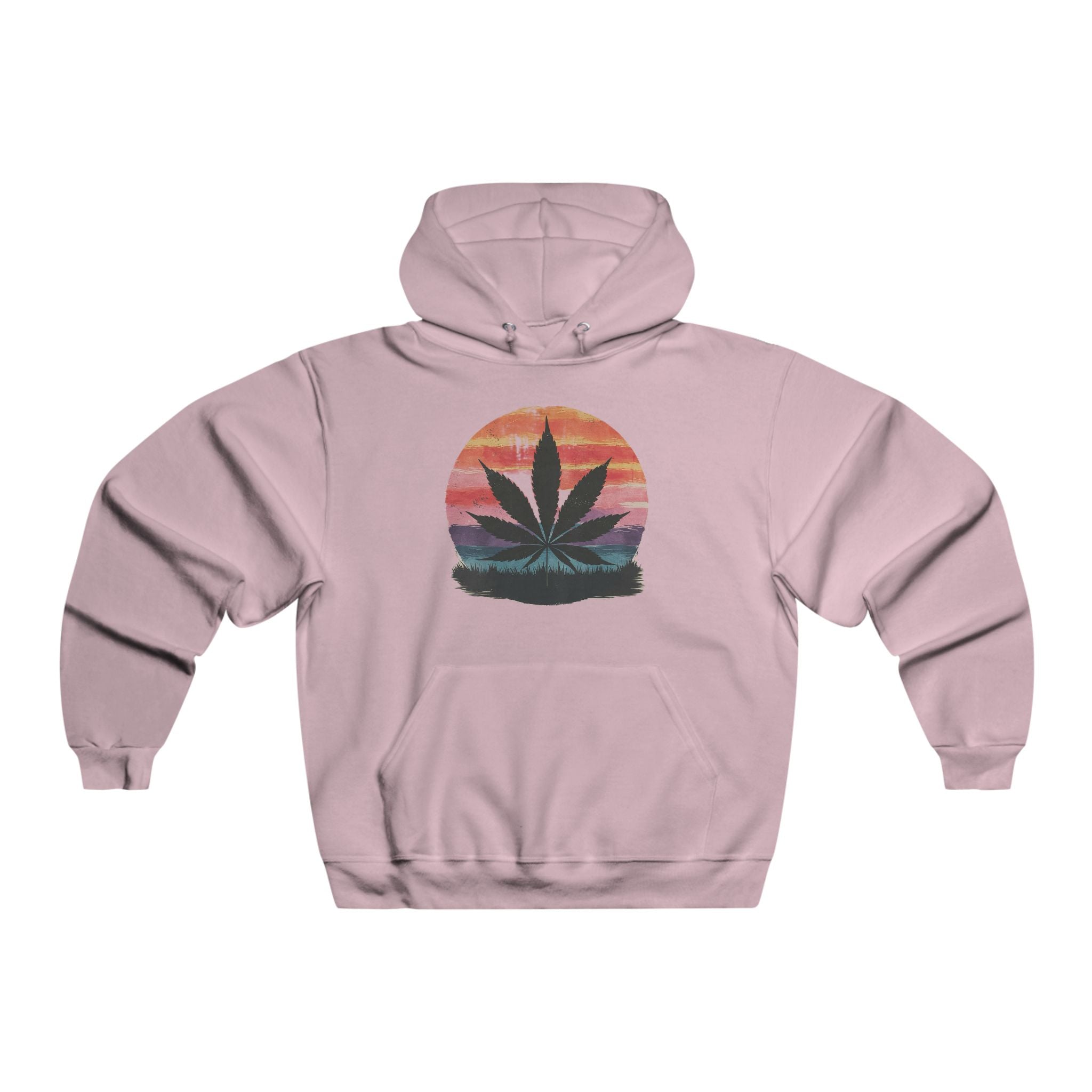 Men's Hooded Sweatshirt with Sunset Cannabis Design, Cozy Hoodie, Unisex Streetwear, Gift for 420 Celebrations, Chill Vibes