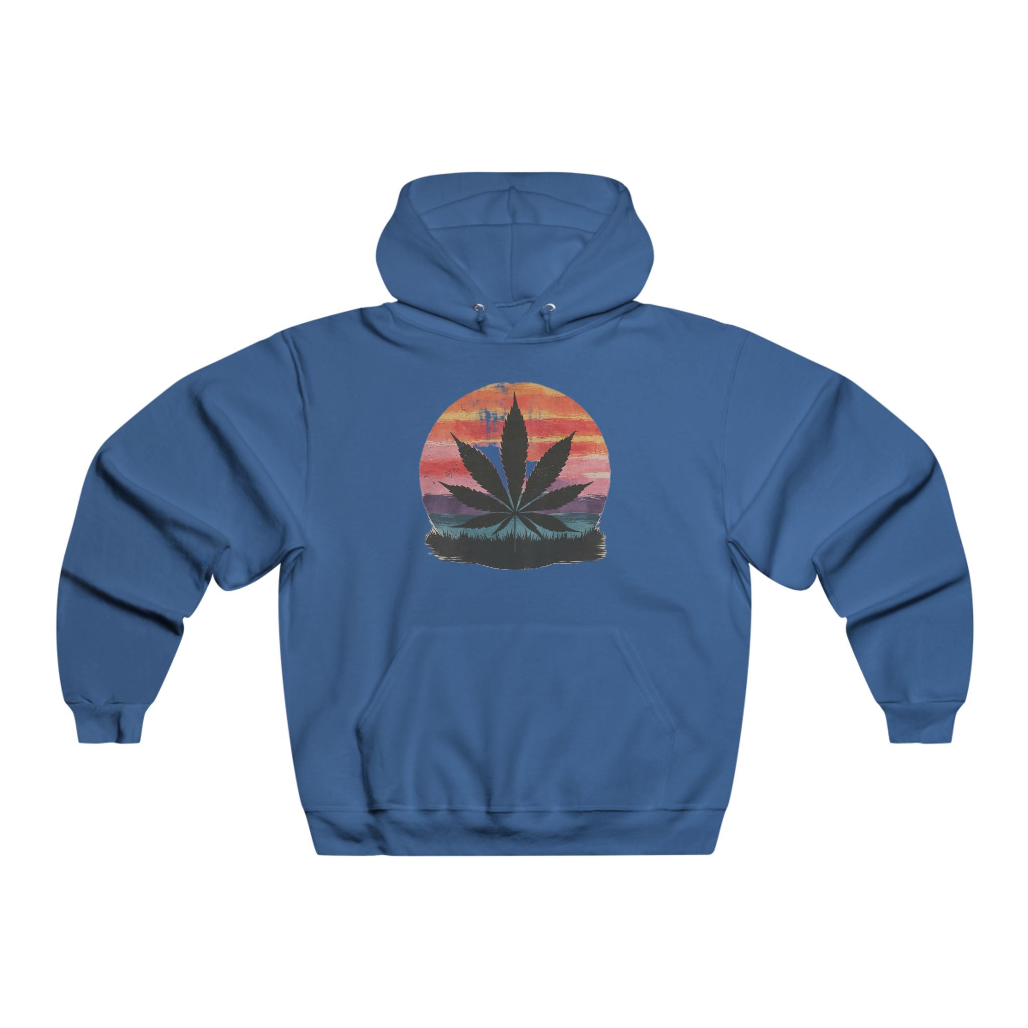 Men's Hooded Sweatshirt with Sunset Cannabis Design, Cozy Hoodie, Unisex Streetwear, Gift for 420 Celebrations, Chill Vibes
