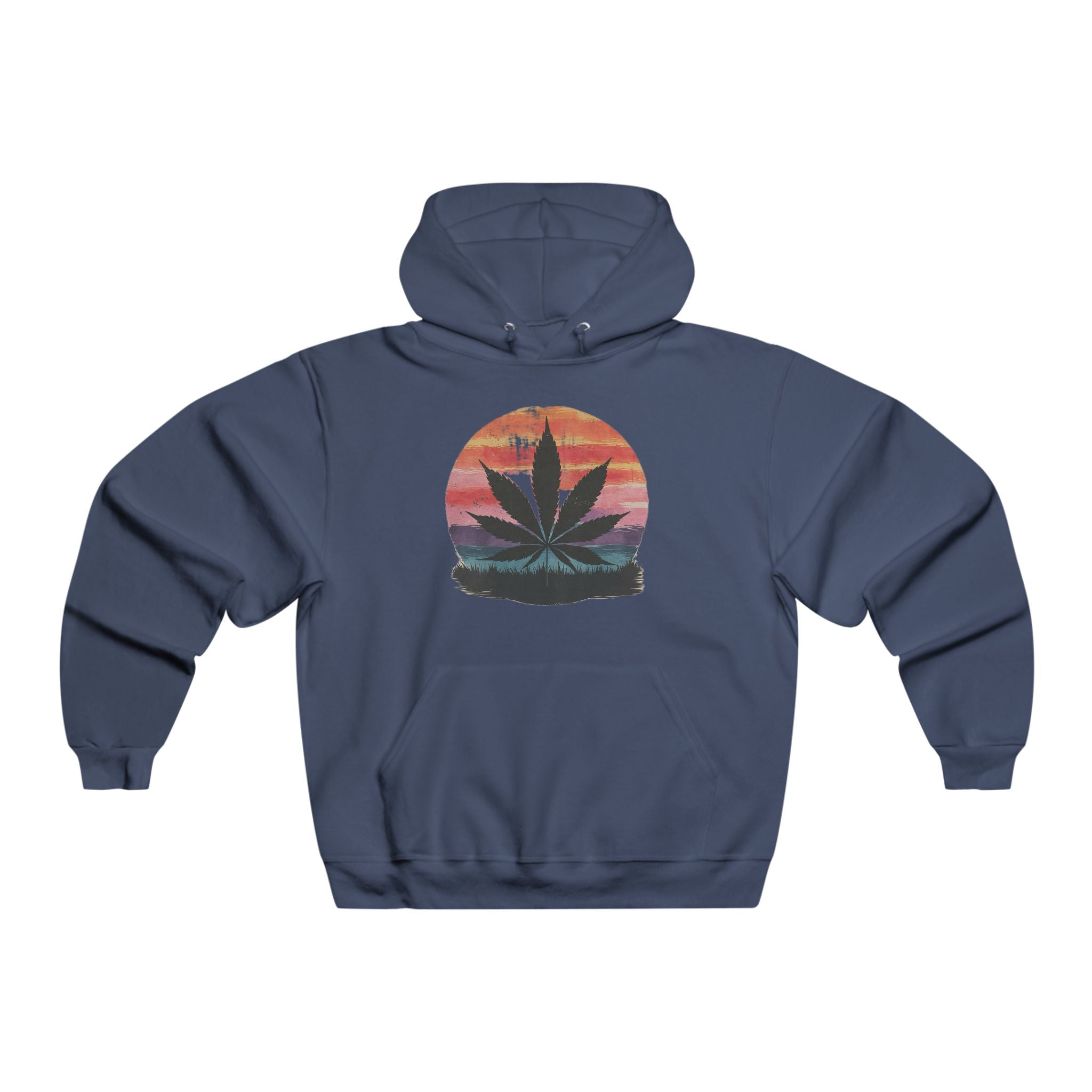 Men's Hooded Sweatshirt with Sunset Cannabis Design, Cozy Hoodie, Unisex Streetwear, Gift for 420 Celebrations, Chill Vibes