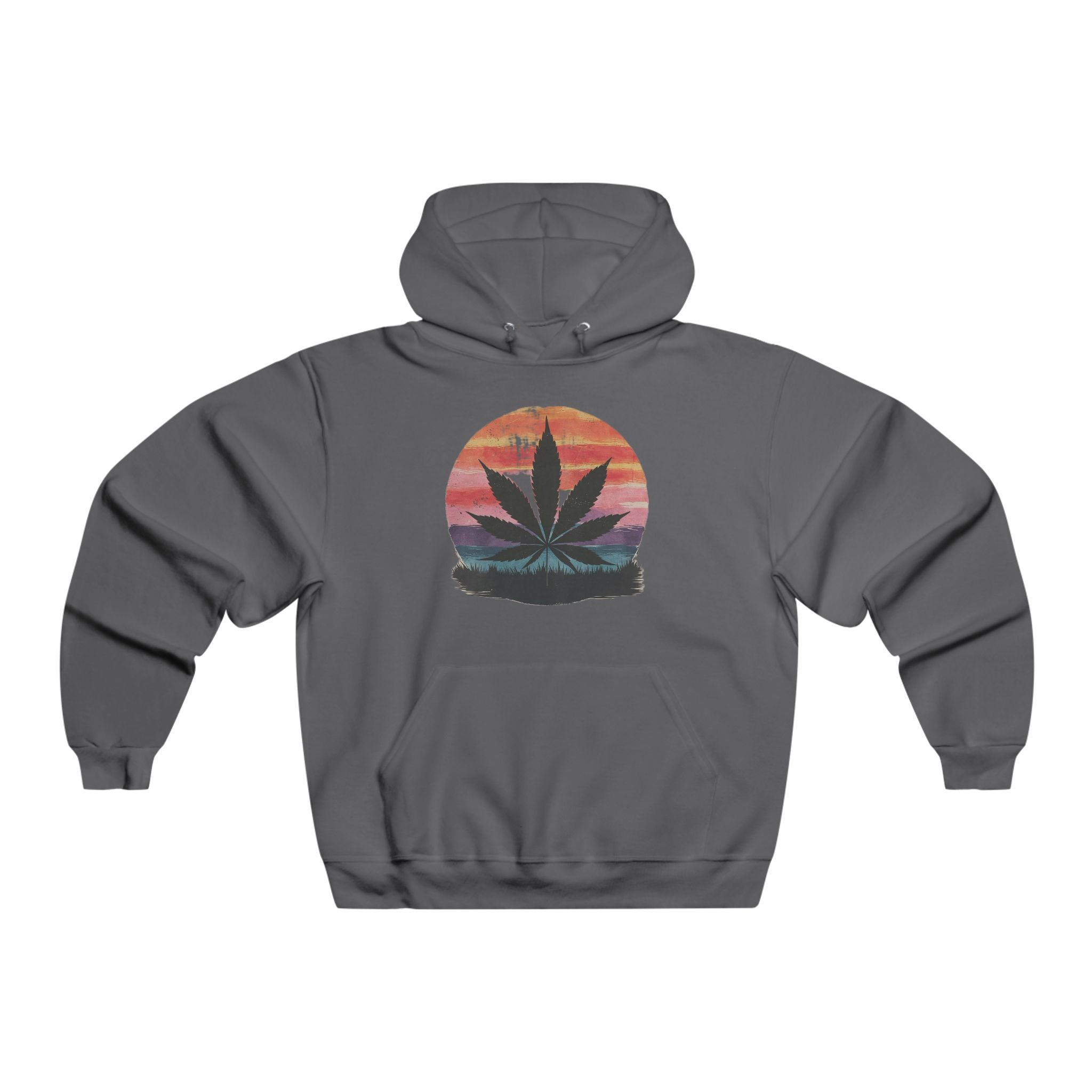 Men's Hooded Sweatshirt with Sunset Cannabis Design, Cozy Hoodie, Unisex Streetwear, Gift for 420 Celebrations, Chill Vibes