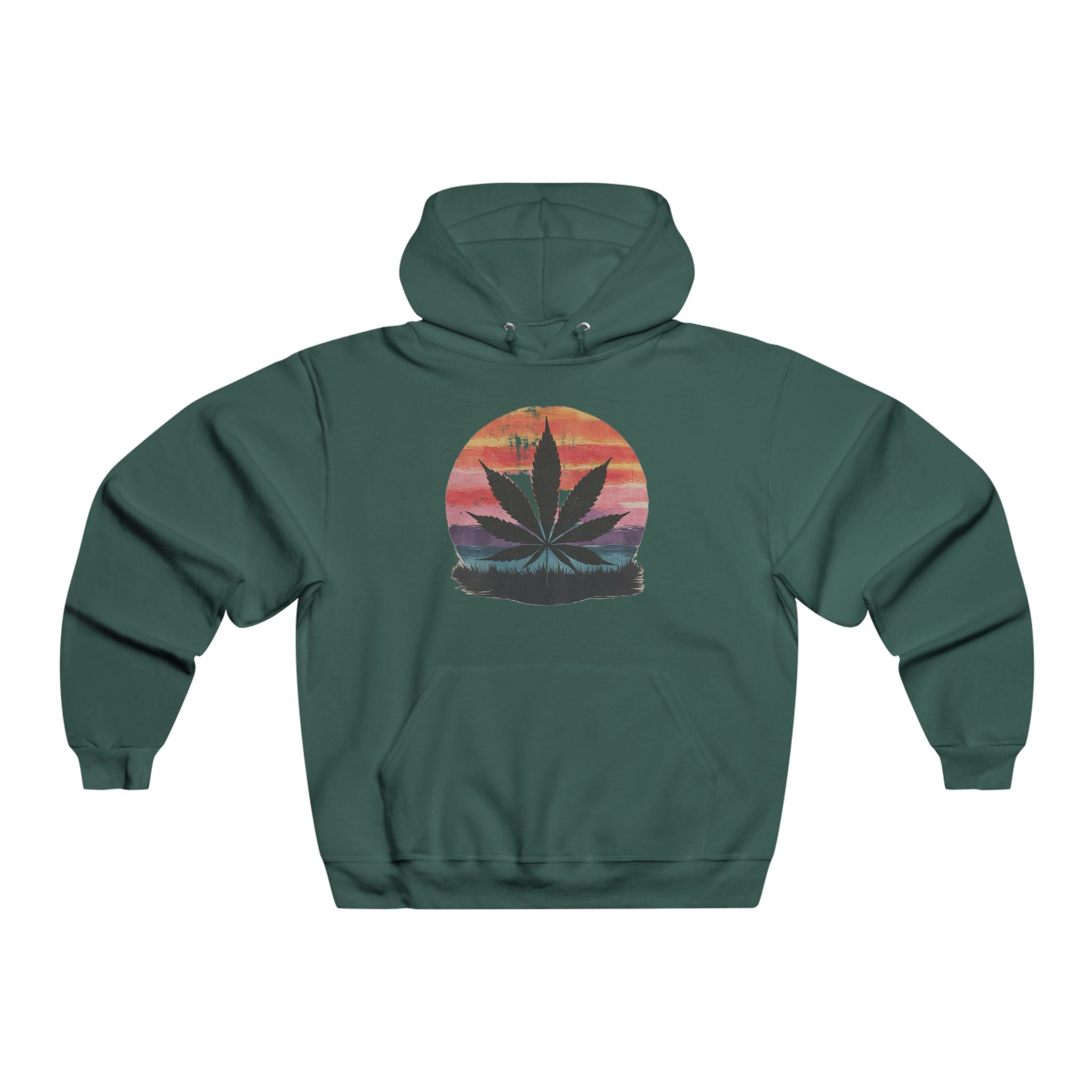 Men's Hooded Sweatshirt with Sunset Cannabis Design, Cozy Hoodie, Unisex Streetwear, Gift for 420 Celebrations, Chill Vibes