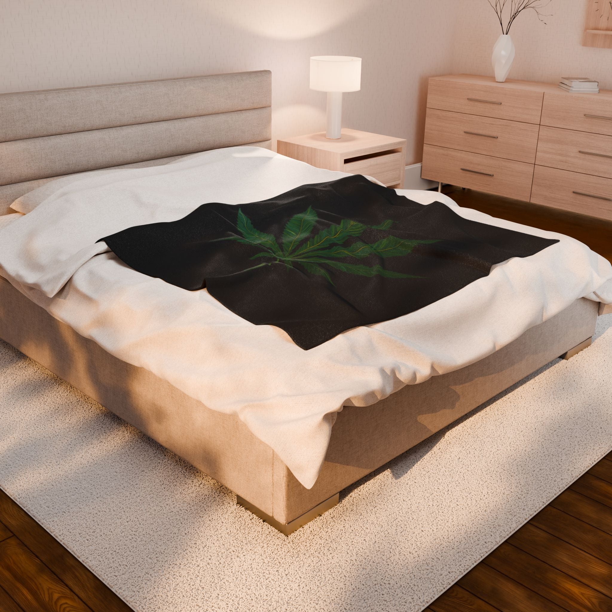 Cozy Velveteen Plush Blanket - Cannabis Leaf Design, Great for Home Decor, Gift for Her, Warm Throw, Chill Vibes