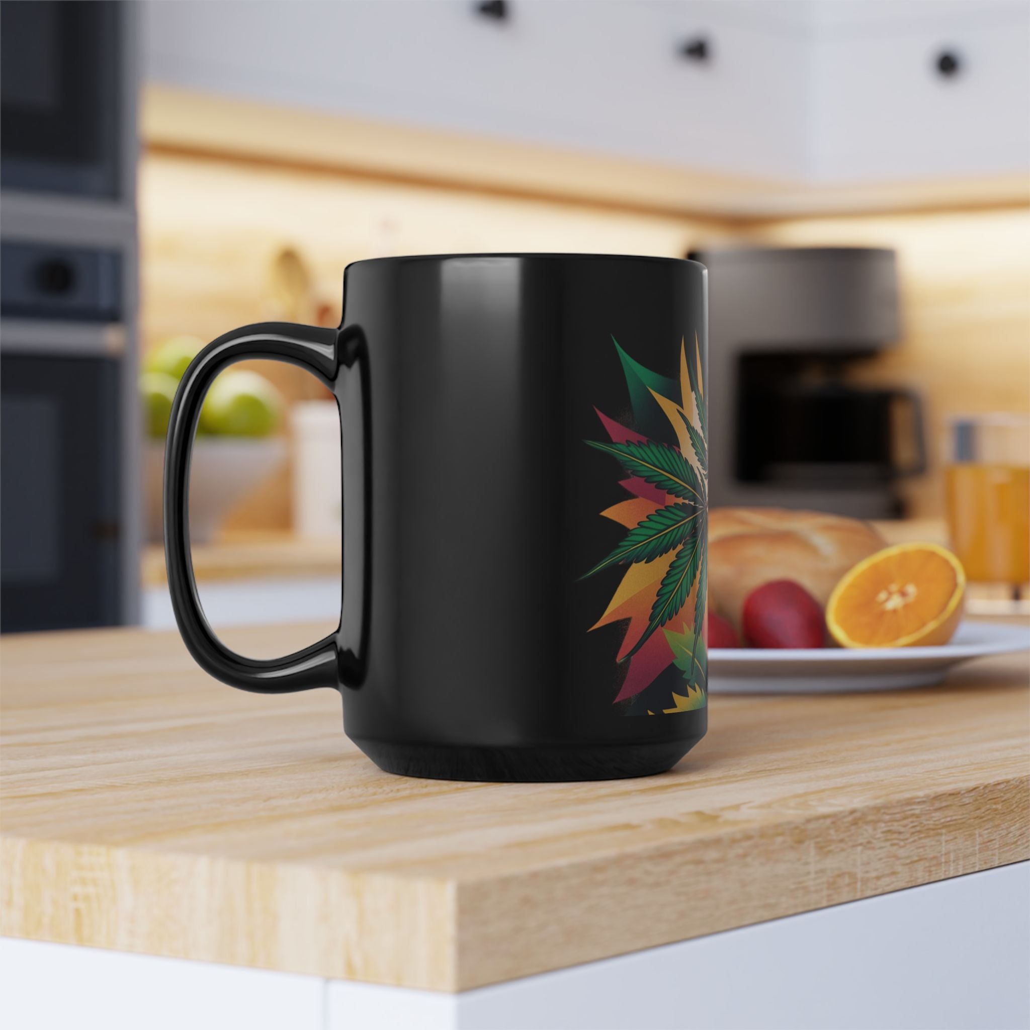 Vibrant Cannabis-Inspired Mug, 11oz or 15oz Black Ceramic Coffee Cup, Perfect for Stoners, Gift for 420 Celebrations, Greenery Vibe