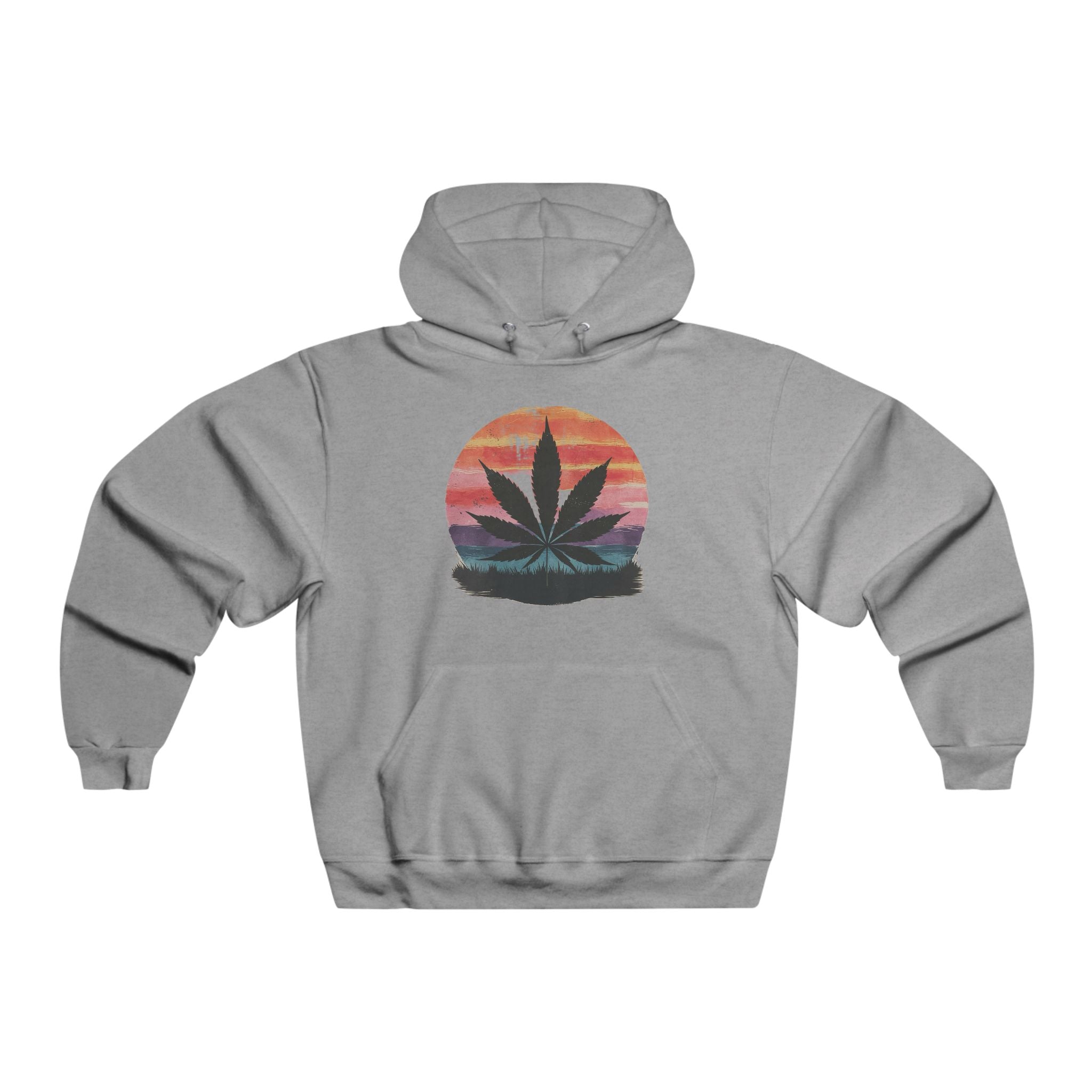 Men's Hooded Sweatshirt with Sunset Cannabis Design, Cozy Hoodie, Unisex Streetwear, Gift for 420 Celebrations, Chill Vibes