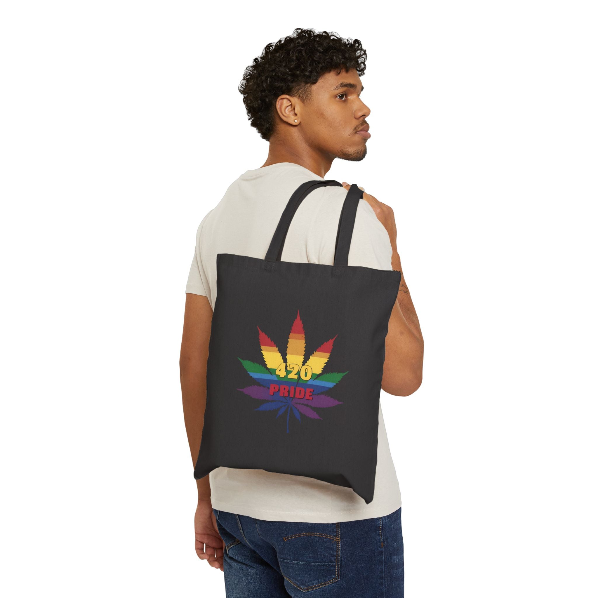 Pride 420 Cannabis Tote Bag, Eco-Friendly Market Bag, LGBTQ+ Accessory, Reusable Shopping Tote, Gift for Flower Enthusiasts