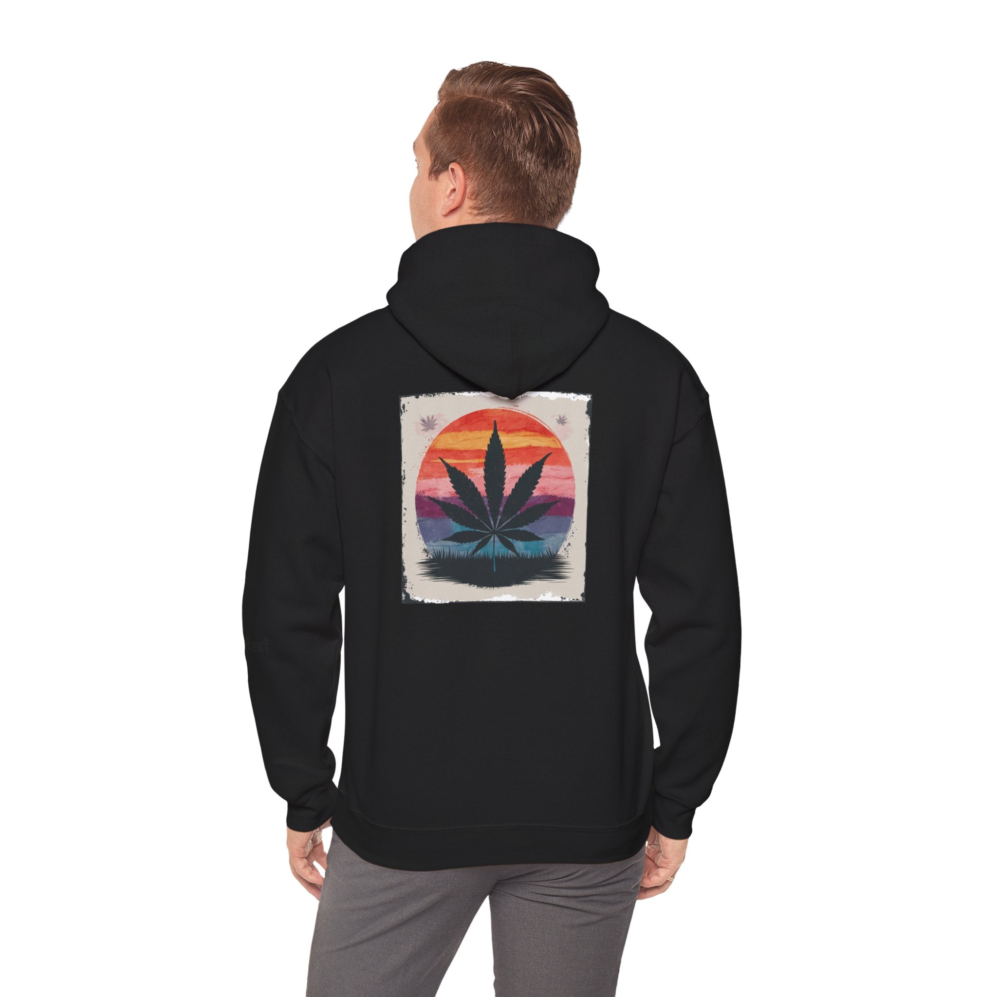 Sunset Leaf Graphic Hoodie, Unisex Sweatshirt for Nature Lovers, Cozy Wear for Festivals, Gifts for Friends, Streetwear Essential