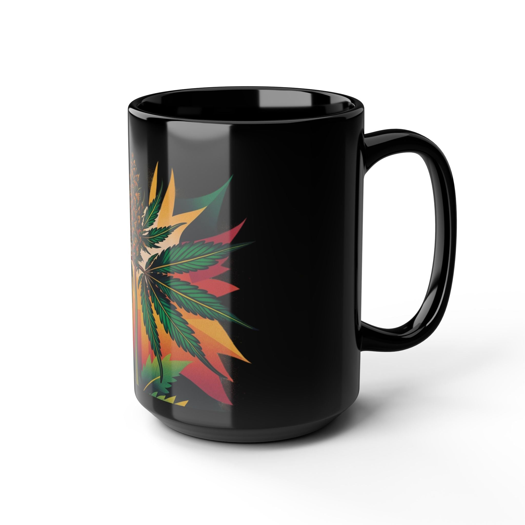 Vibrant Cannabis-Inspired Mug, 11oz or 15oz Black Ceramic Coffee Cup, Perfect for Stoners, Gift for 420 Celebrations, Greenery Vibe